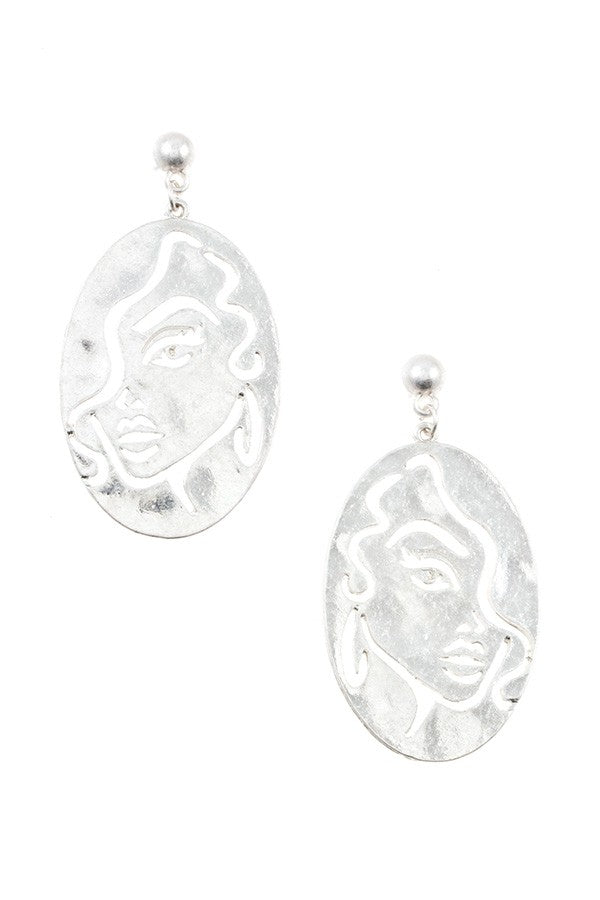 Outline woman face oval earring