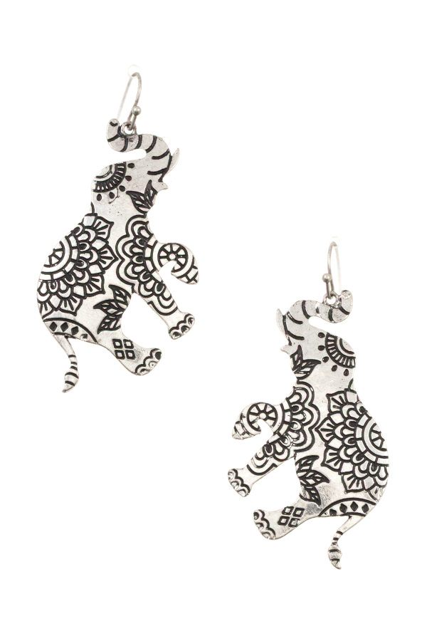 Floral etched elephant dangle earring