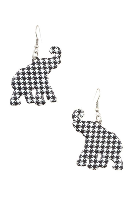 Hounds tooth pattern elephant dangle earring