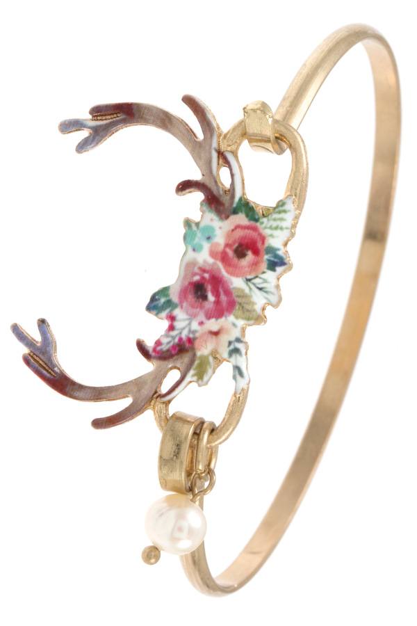 Floral antlers bangle bracelet