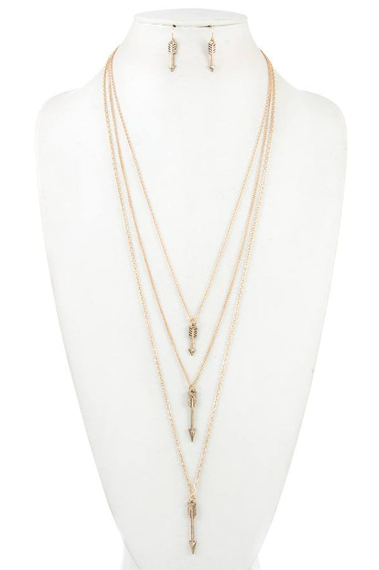 Multi chain arrow pendant necklace set