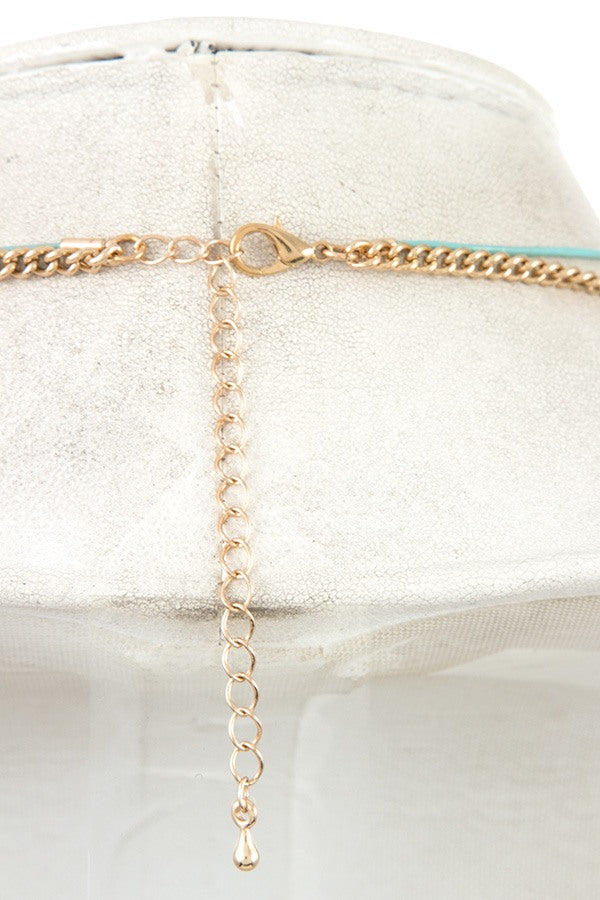 Stone layered link gem long necklace set
