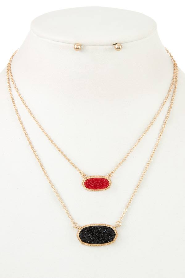 Double row cracked stone pendant necklace set