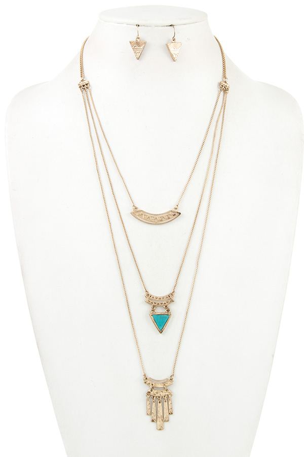Multi layered fringe bar pendant necklace set