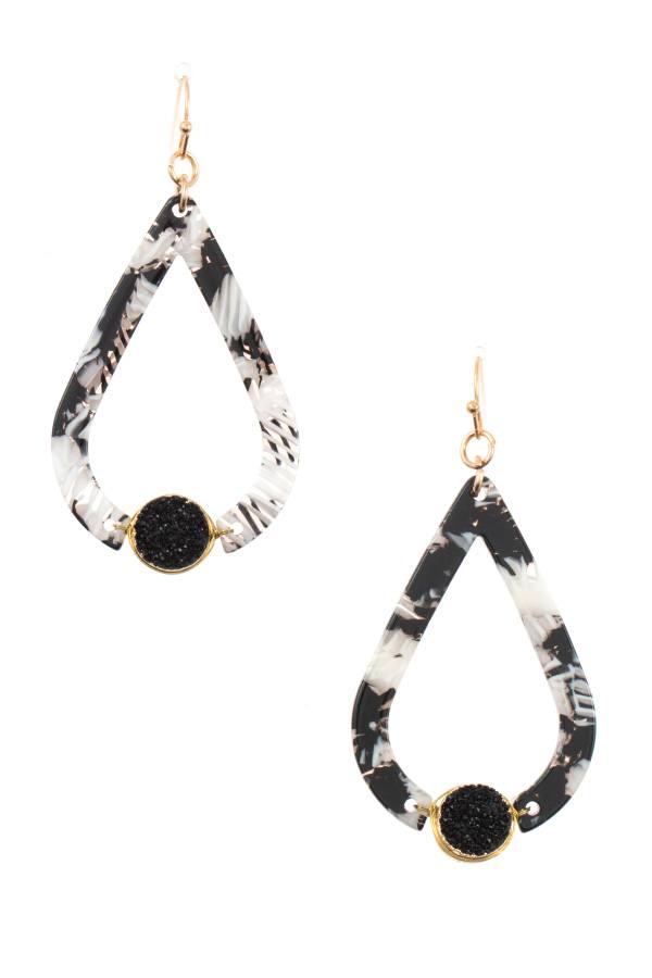 Faux druzy stone accent resin teardrop dangle earring