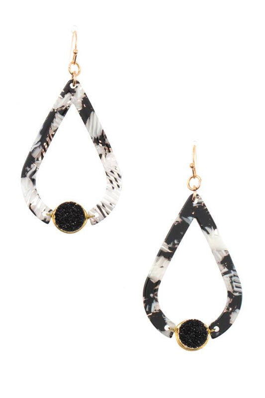 Faux druzy stone accent resin teardrop dangle earring