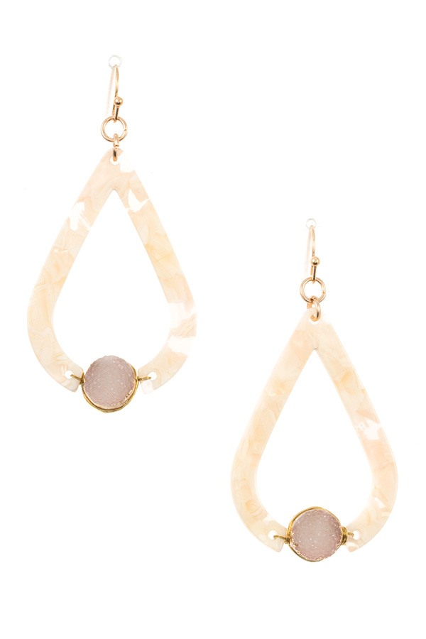 Faux druzy stone accent resin teardrop dangle earring