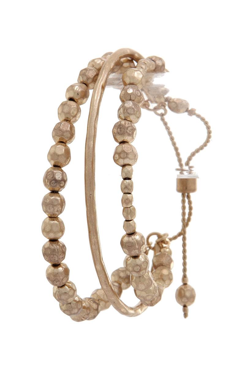 Hammered metal bead adjustable bracelet