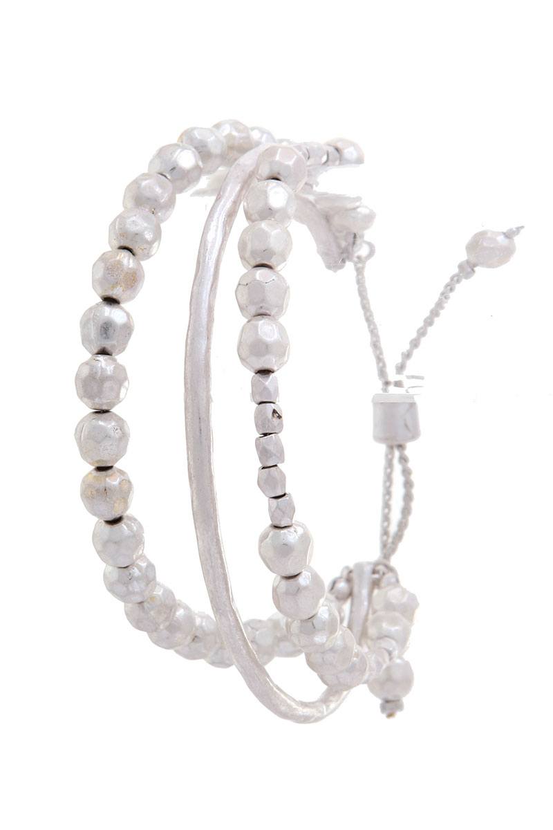 Hammered metal bead adjustable bracelet