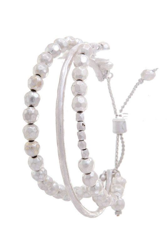 Hammered metal bead adjustable bracelet