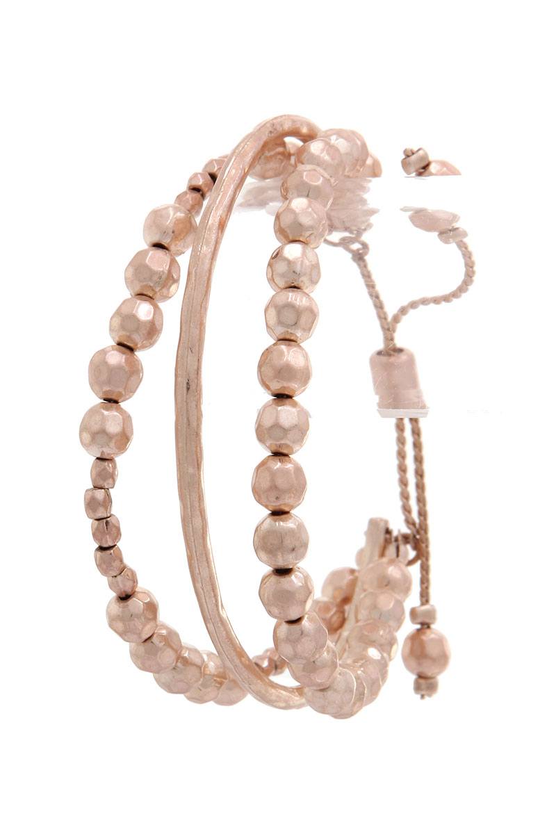Hammered metal bead adjustable bracelet