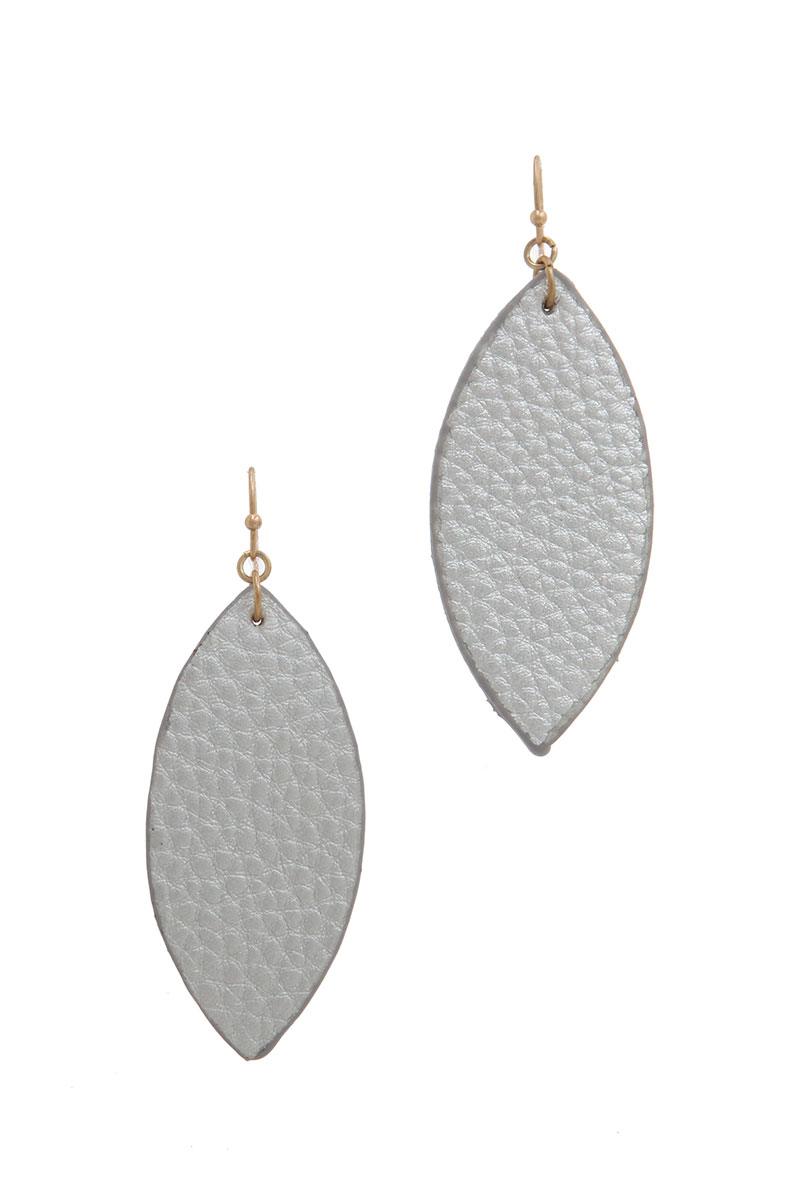 Pointed oval faux leather drop earring