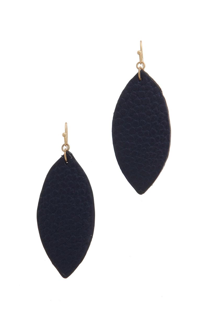 Pointed oval faux leather drop earring
