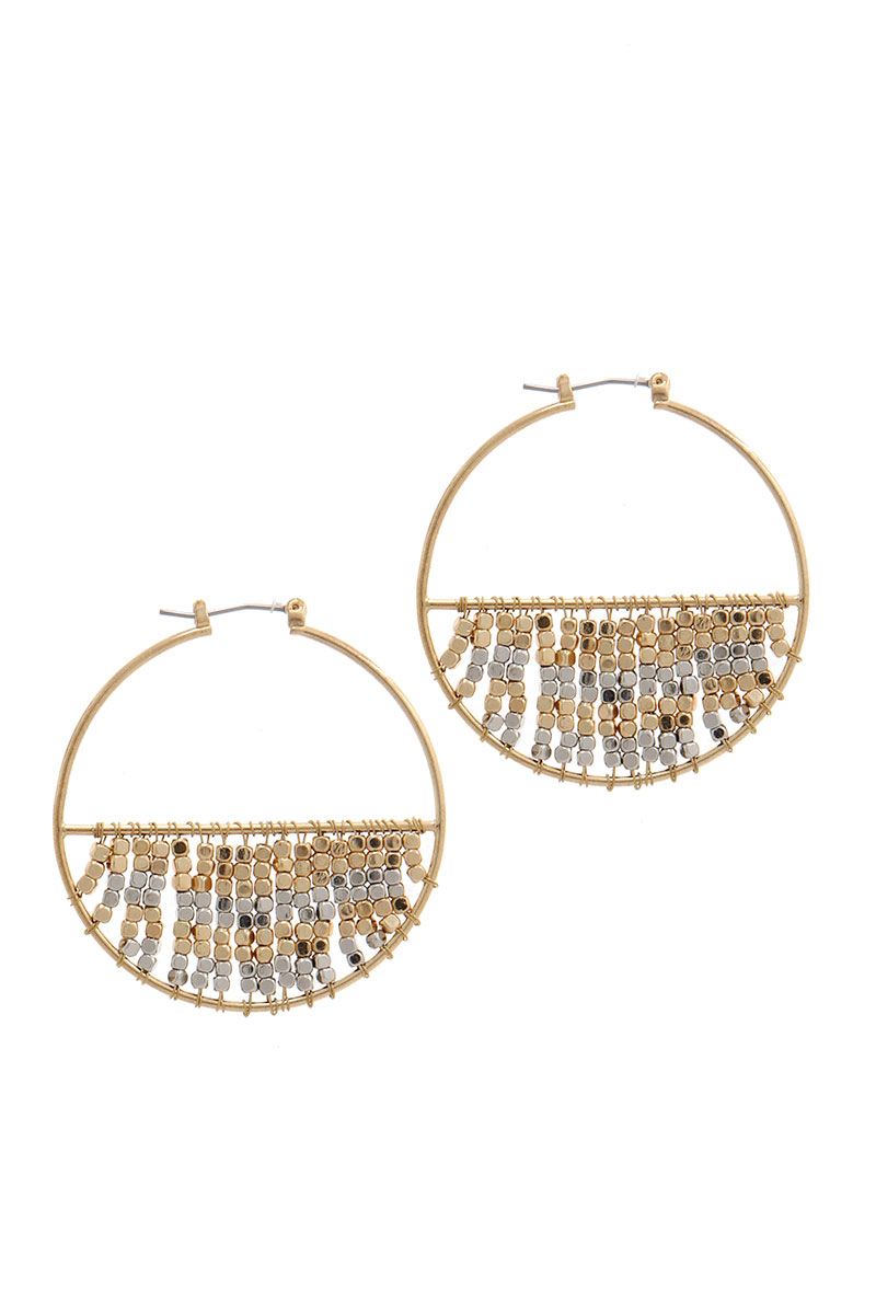 Multi metal beaded latch hoop earring