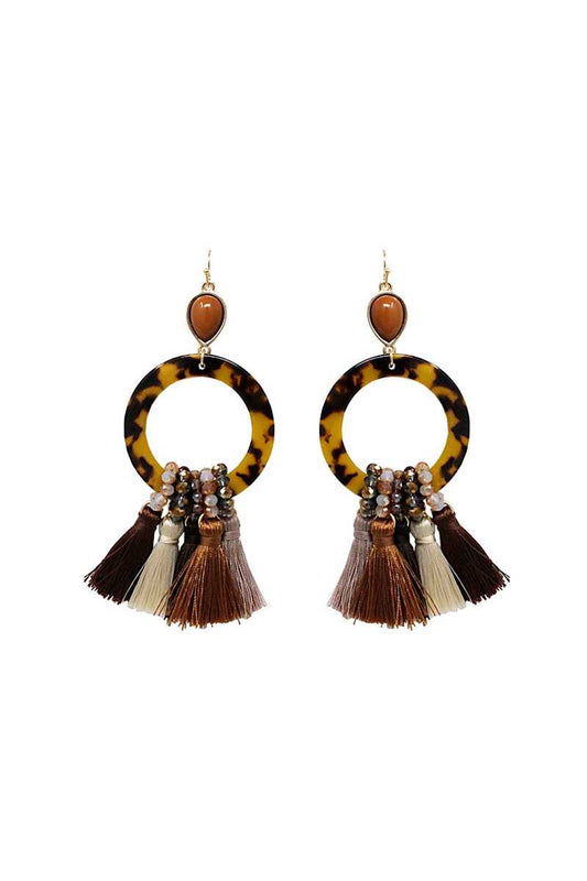 Acetate beaded multi colored tassel drop earring