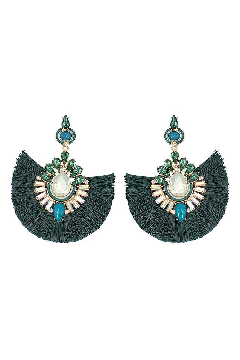 Rhinestone fan tassel drop earring