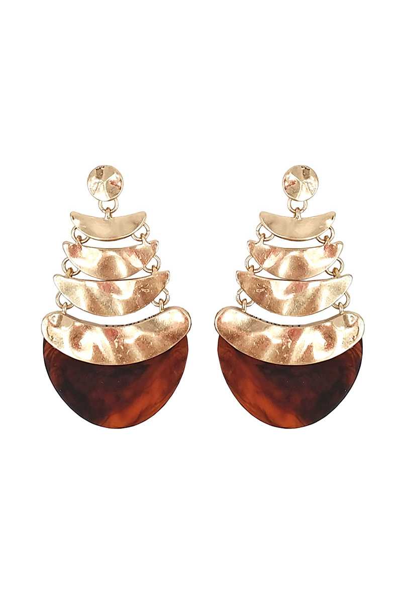 Hammered metal arc linked acetate drop earring