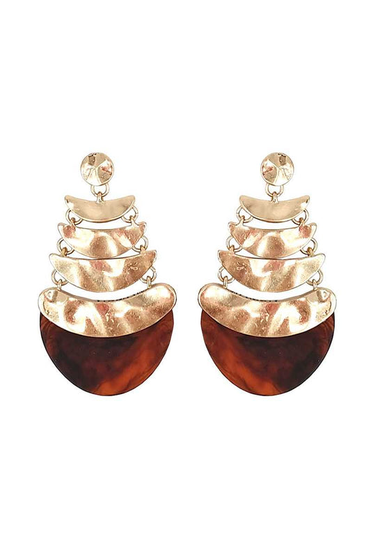 Hammered metal arc linked acetate drop earring