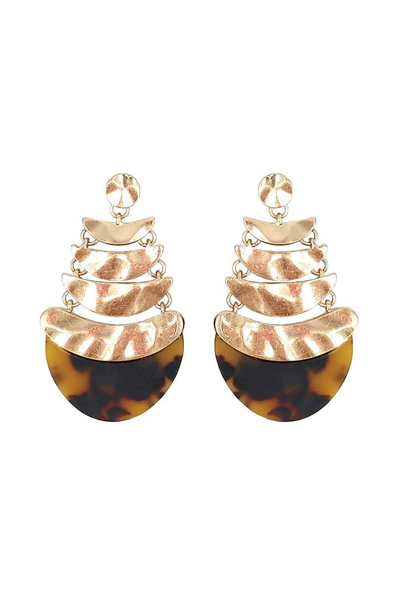 Hammered metal arc linked acetate drop earring