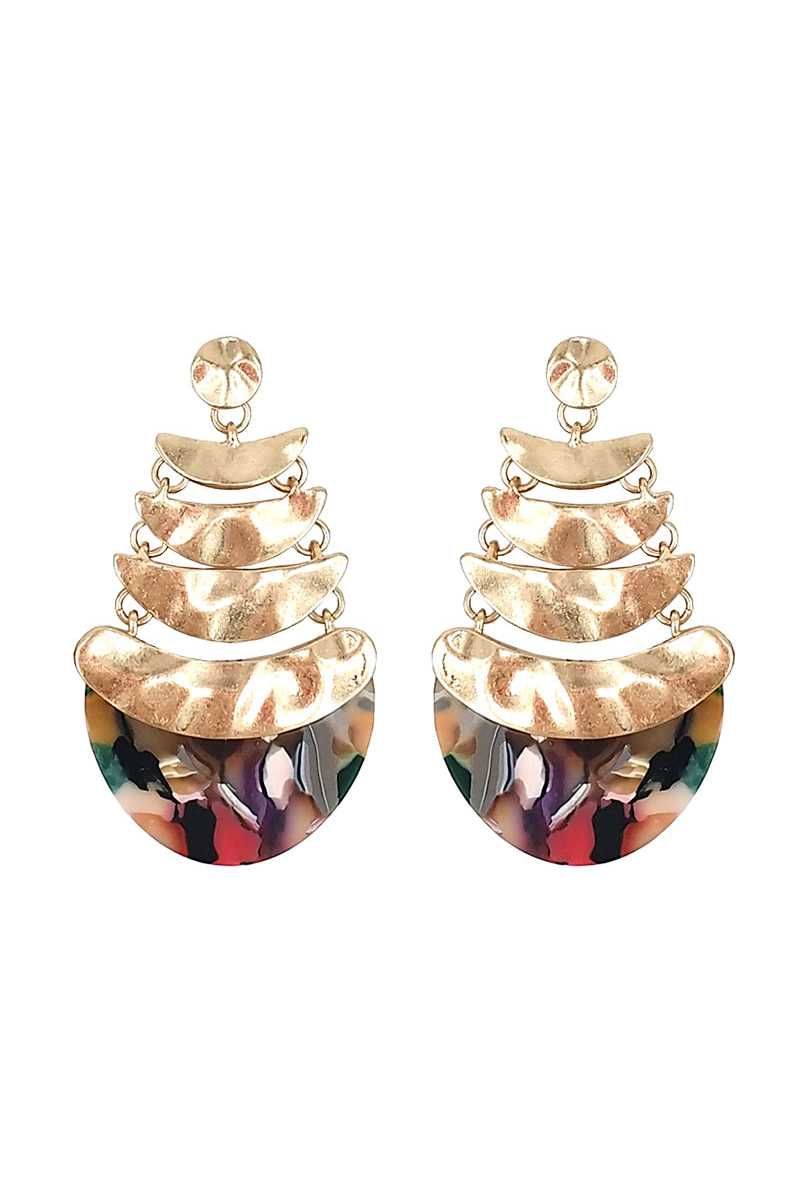 Hammered metal arc linked acetate drop earring