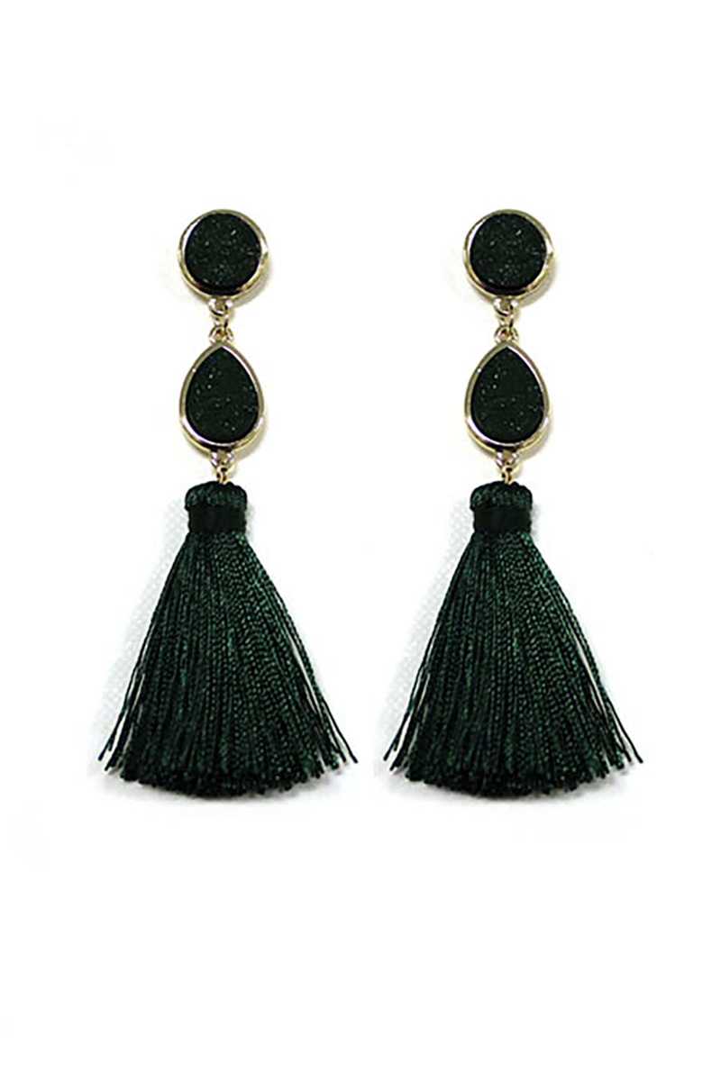 Stone tassel drop earring