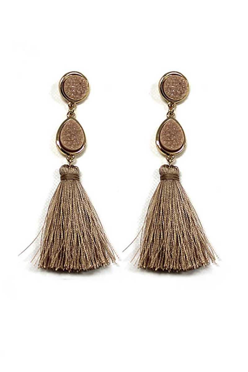 Stone tassel drop earring