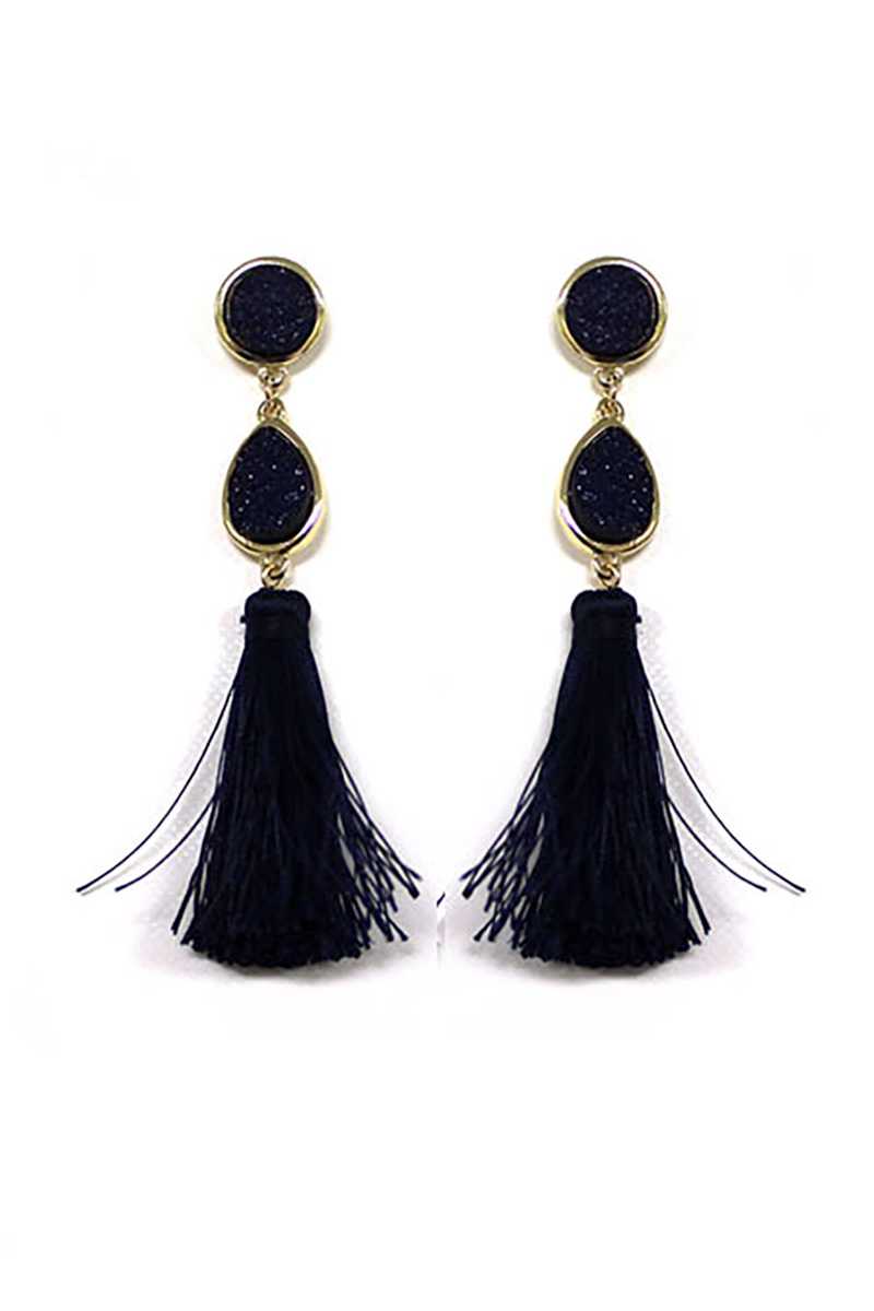 Stone tassel drop earring