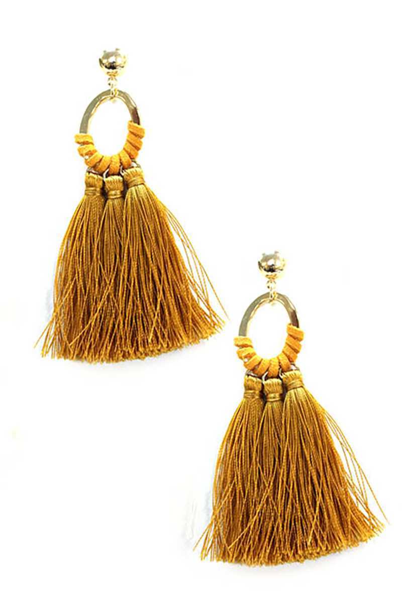 Oval shape metal linked tassel drop earring