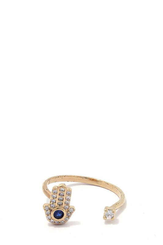 Hamsa hand charm rhinestone ring