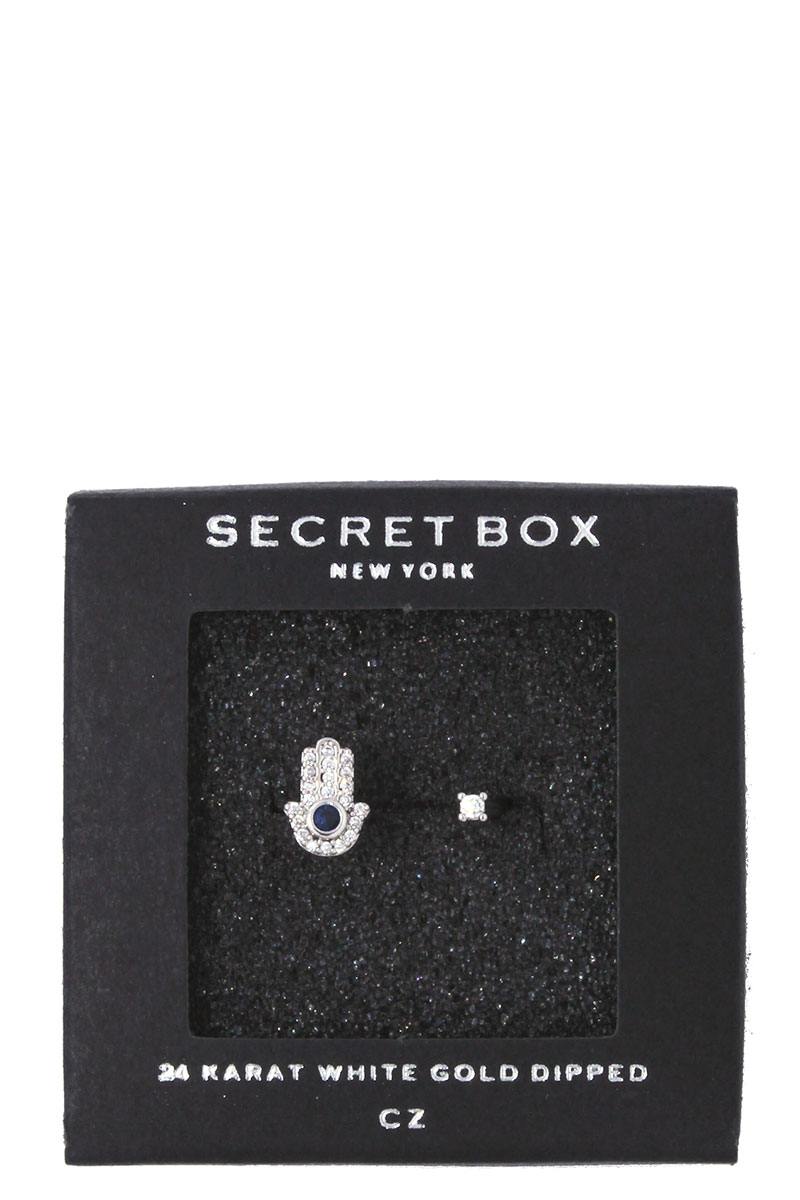 Hamsa hand charm rhinestone ring