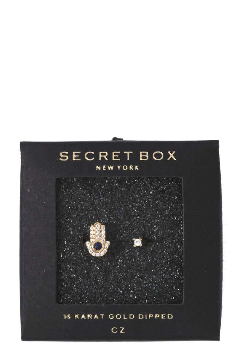 Hamsa hand charm rhinestone ring