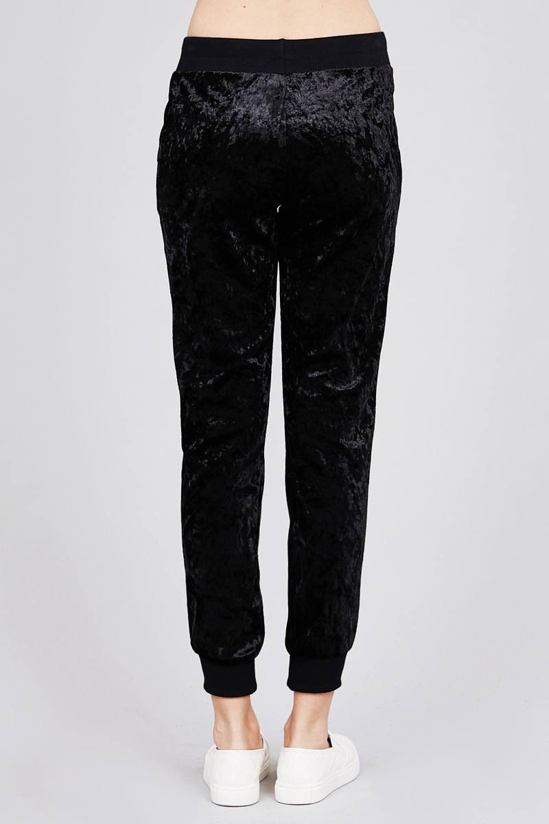 Waist contrast band w/drawstring ice velvet pants