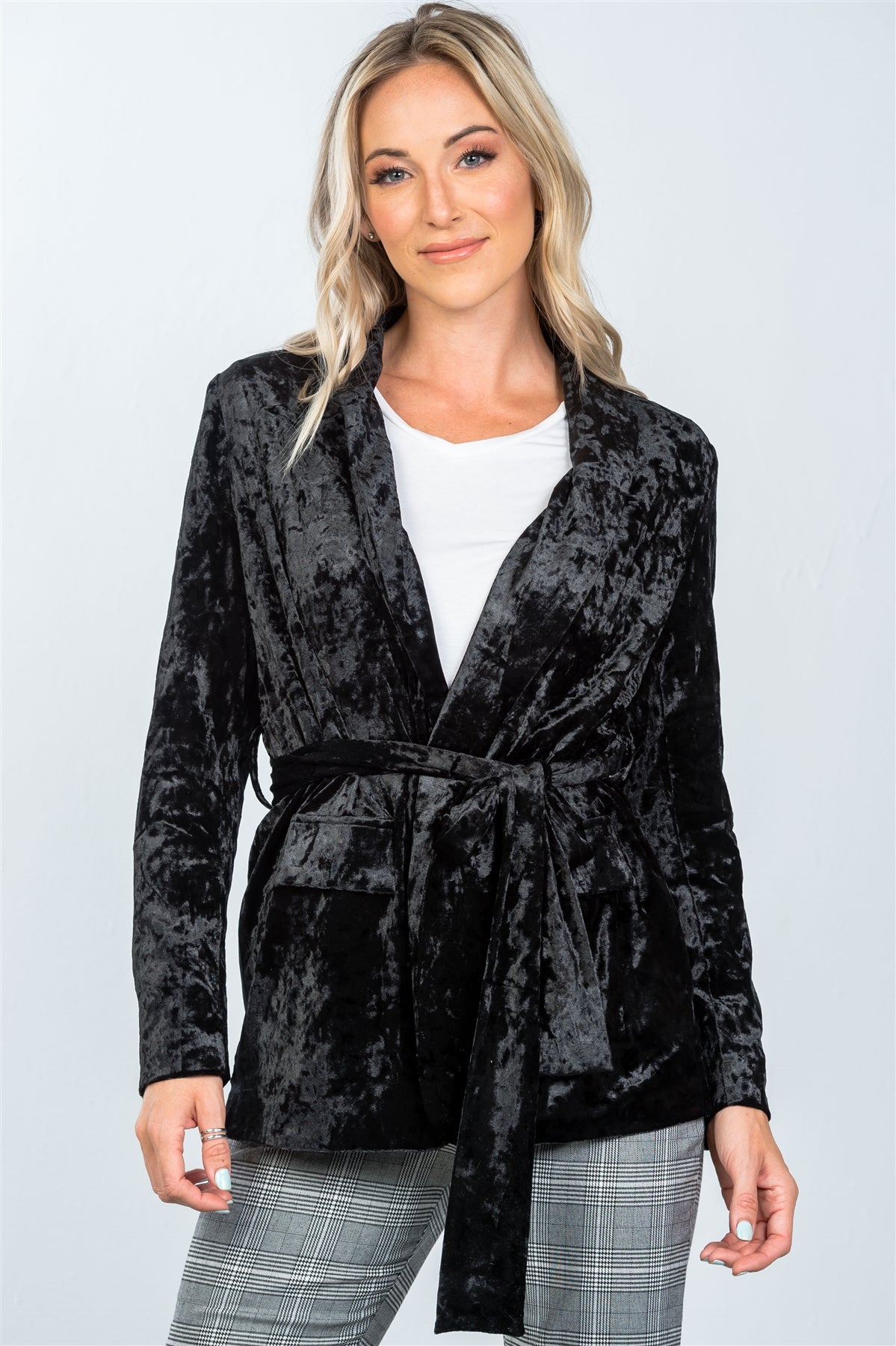 Velvet tie waist blazer