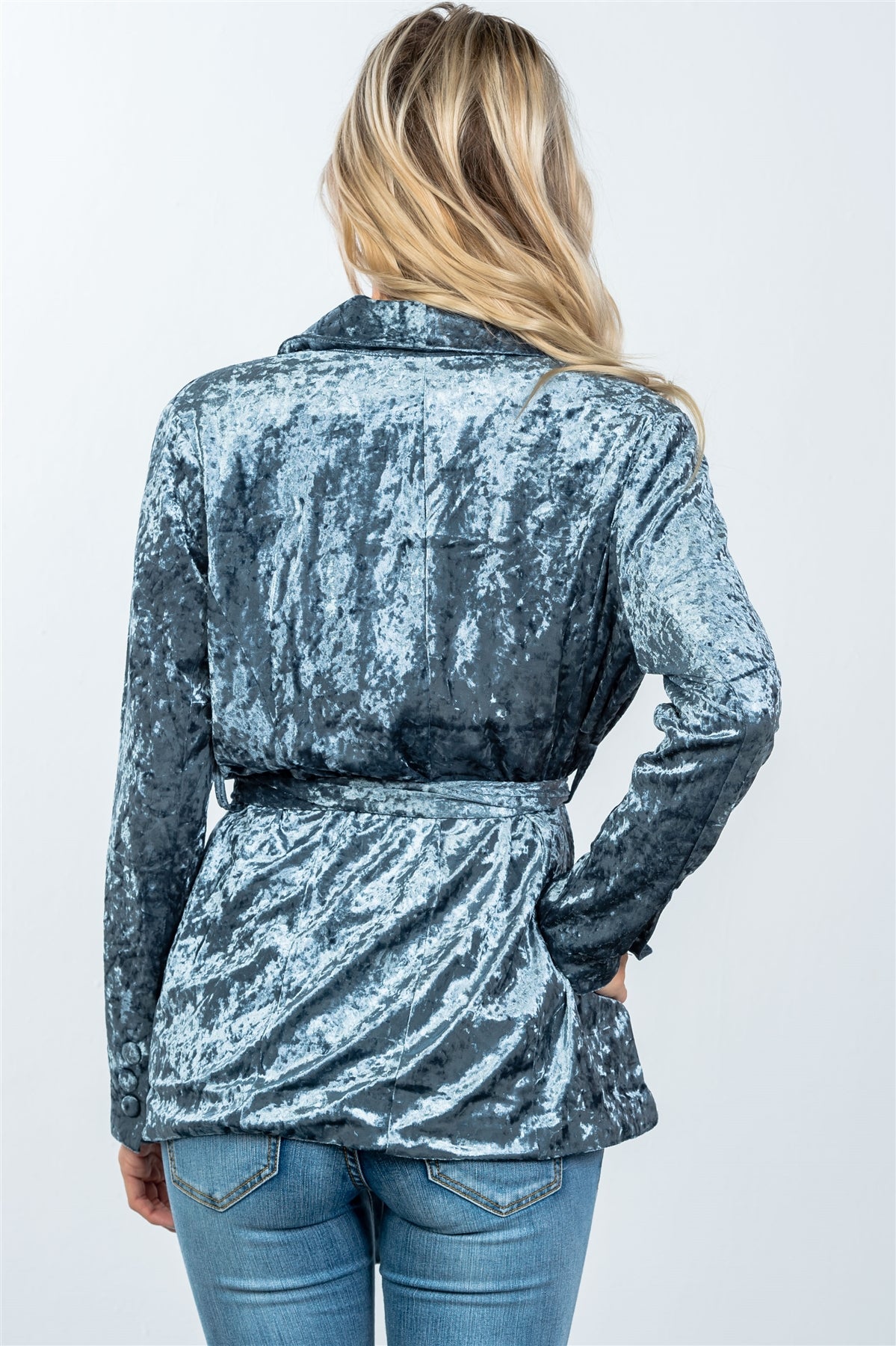Velvet tie waist blazer