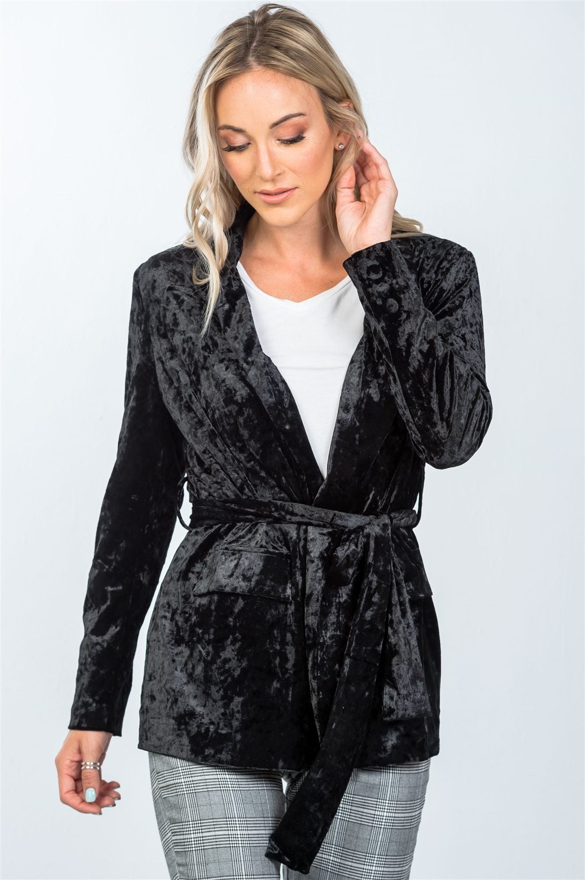 Velvet tie waist blazer