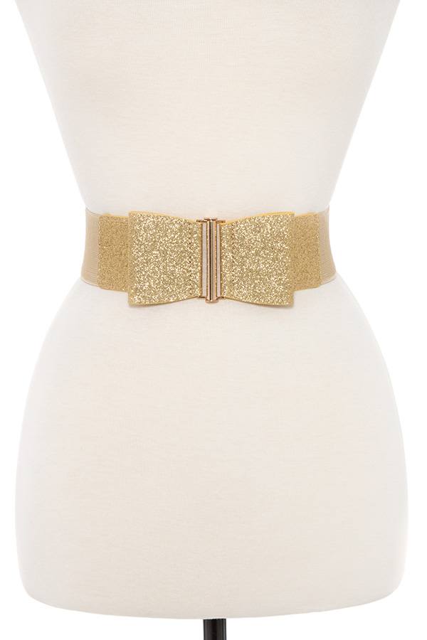 Glittered bow accent stretch belt