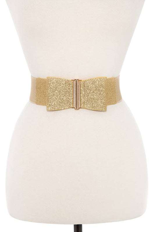 Glittered bow accent stretch belt