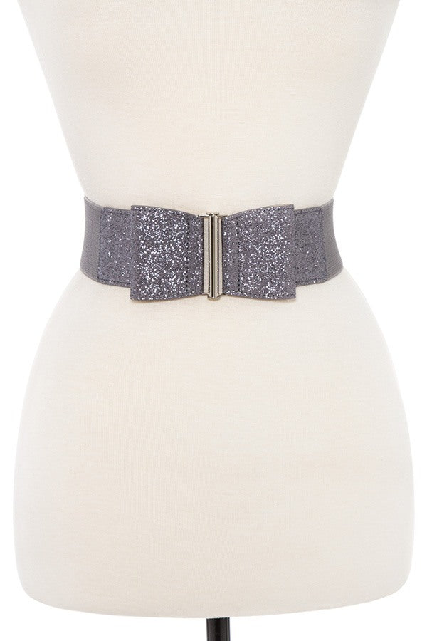 Glittered bow accent stretch belt