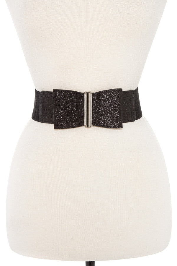 Glittered bow accent stretch belt