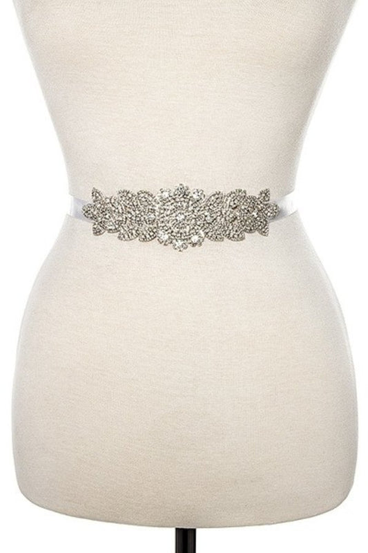 Rhinestone floral detailed slash belt handmade crystal belt