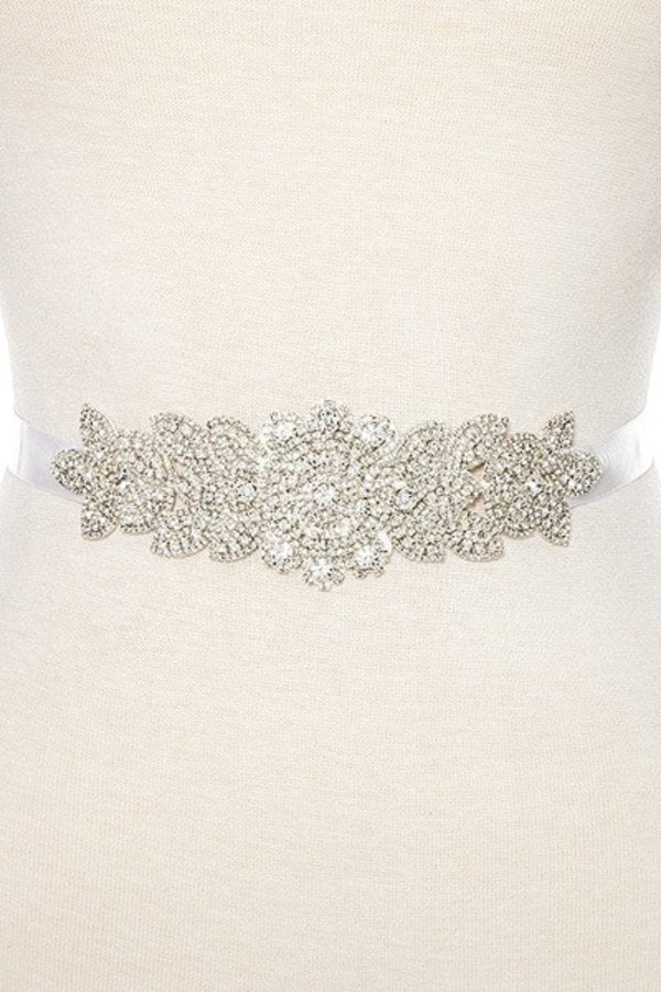 Rhinestone floral detailed slash belt handmade crystal belt