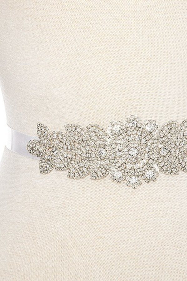 Rhinestone floral detailed slash belt handmade crystal belt