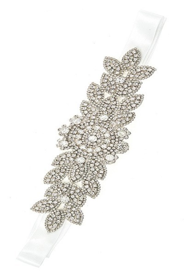 Rhinestone floral detailed slash belt handmade crystal belt