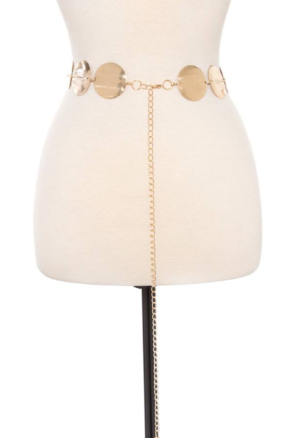 Waved etched disk metal link belt