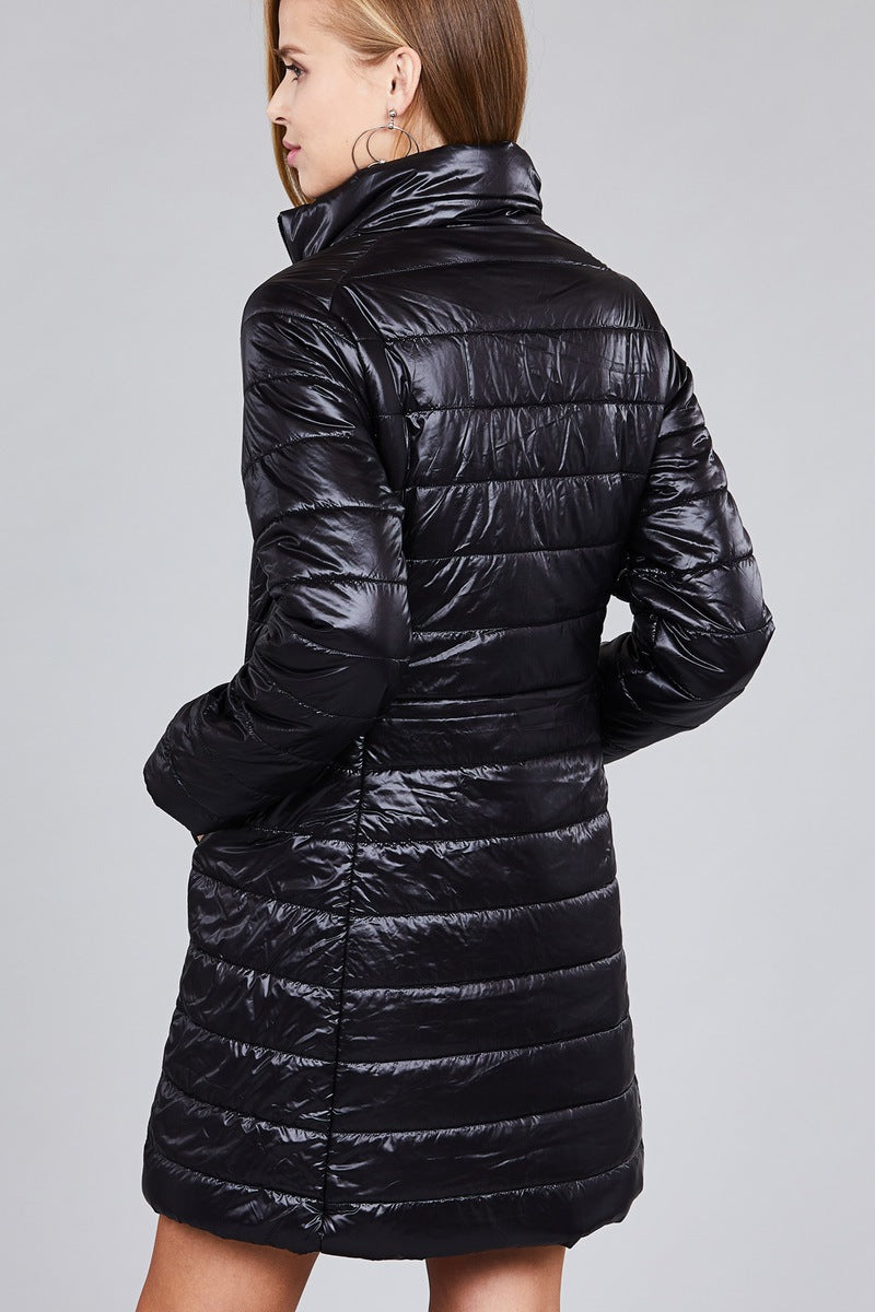 Ladies fashion plus size long sleeve quilted long padding jacket