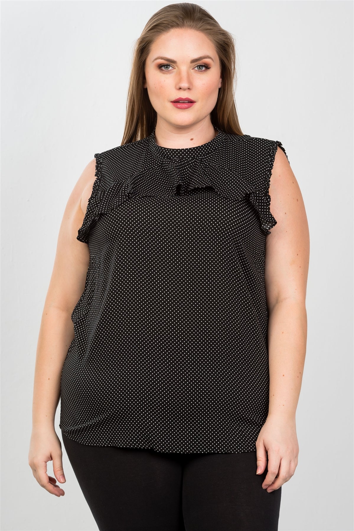 Ladies fashion plus size ruffle polka dot bow back top