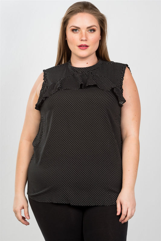 Ladies fashion plus size ruffle polka dot bow back top