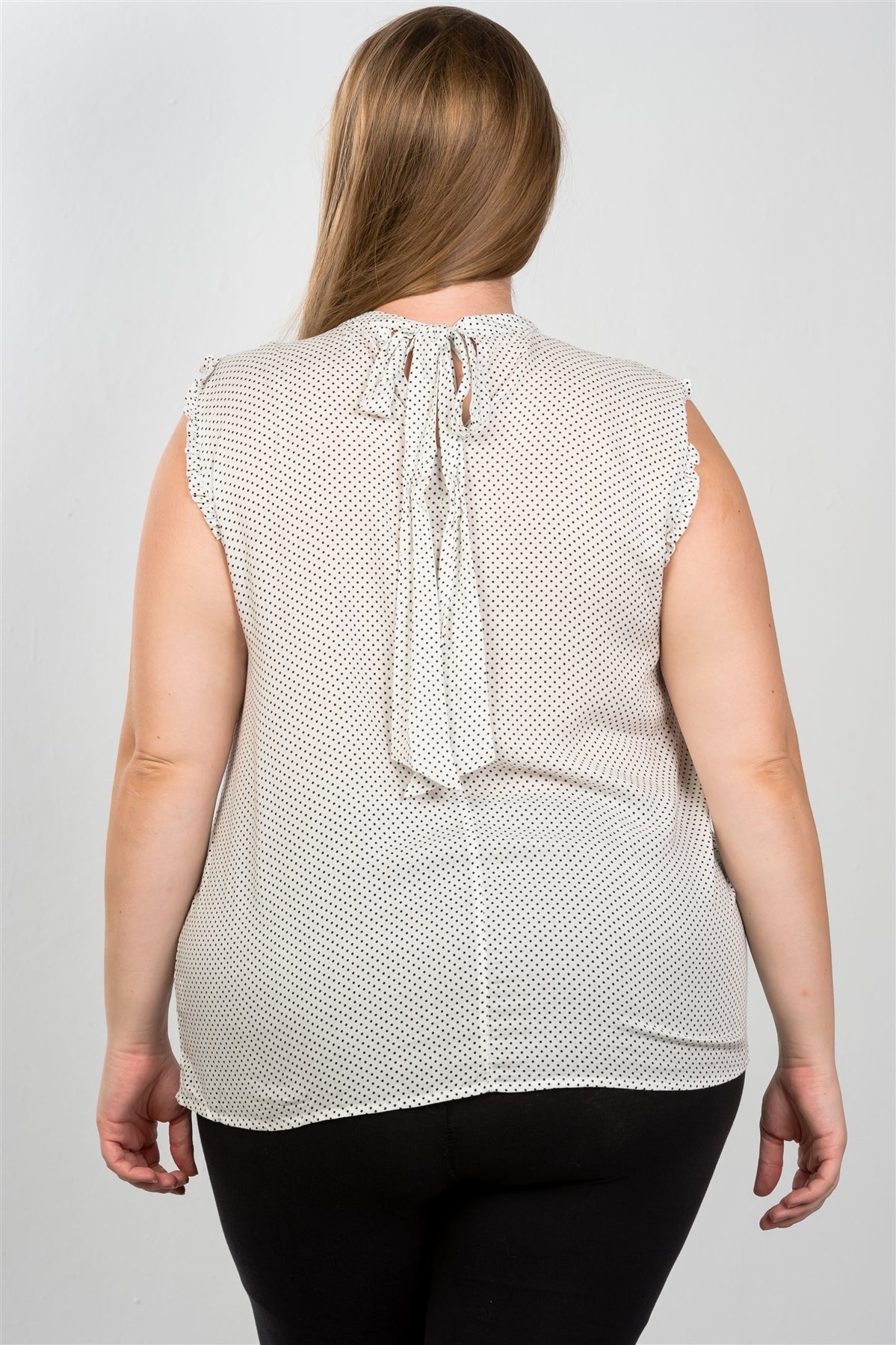 Ladies fashion plus size ruffle polka dot bow back top