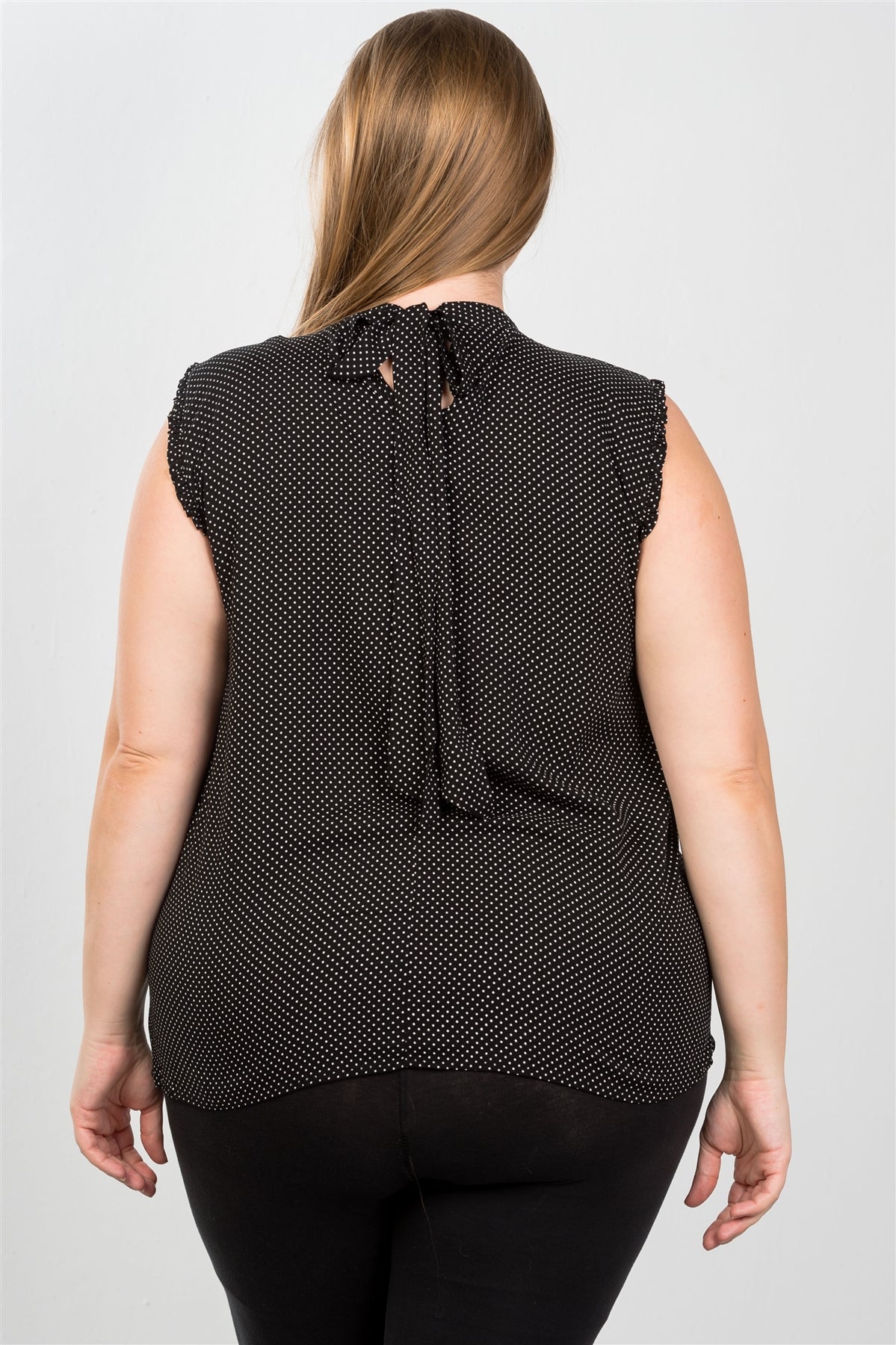Ladies fashion plus size ruffle polka dot bow back top