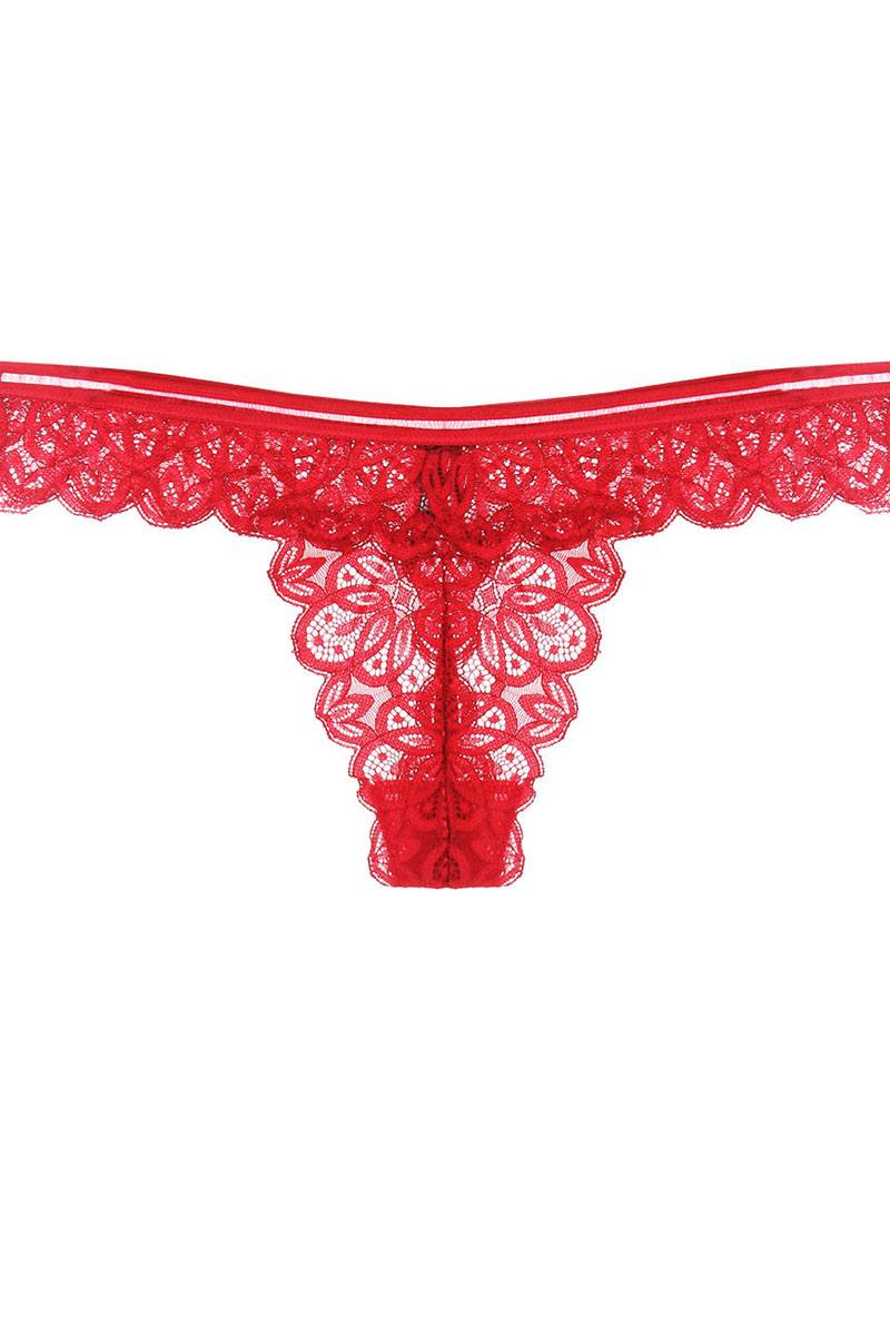 Lace thong with mesh band